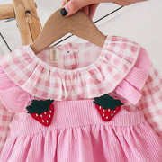Long-sleeved Plaid Strawberry Dress