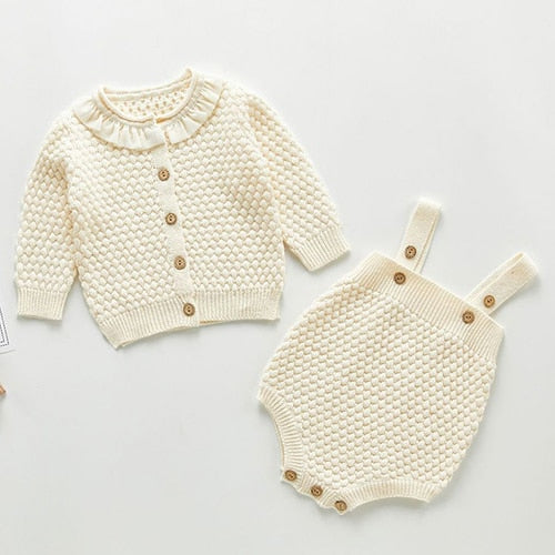 Knitted Cardigan and Rompers Set
