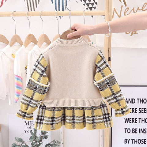 Full Sleeve Plaid Sweater Dress