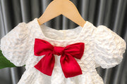 Bowknot Puff-sleeved Dress