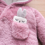 Solid Fleece Rabbit Hooded Jumpsuit